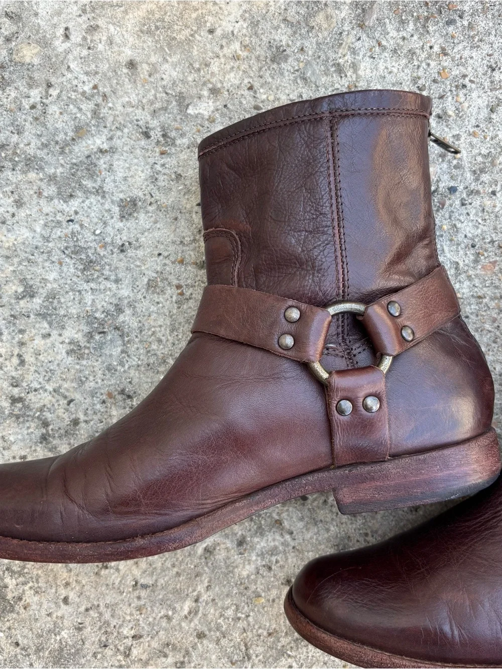 Frye Brown Leather Phillip Harness Ankle Moto Biker Zip Boots Size 9